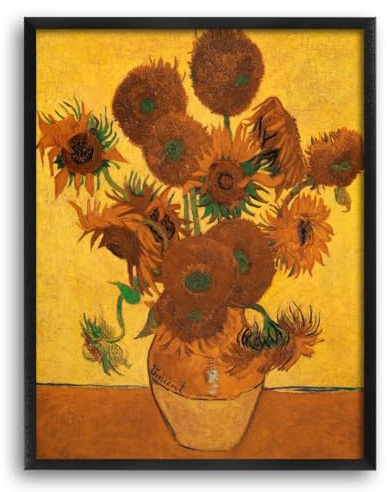 Van Gogh Kunstdruck Sonnenblume 50x70 cm Wandbild mit kräftigen Farben inkl. Rahmen Toskana in Schwarz hochglanz aufhängfertig Made in Germany