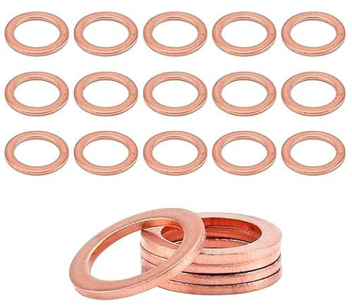 20 arandelas de sellado de cobre M14 x 20 x 1,5 mm, arandelas métricas de metal (juntas planas) para tornillos de drenaje de aceite, también uso universal en mantenimiento de vehículos, electrónica