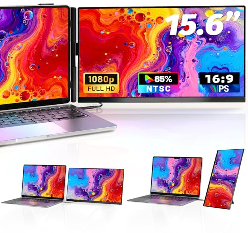 hualink Laptop Screen Extender 15.6 FHD 1080P IPS Dual Vertical Screen Clip on Monitor Extender Portable Extra Display Extended Monitor for 13.3-17 Laptops Compatible with Windows Macbook Chrome
