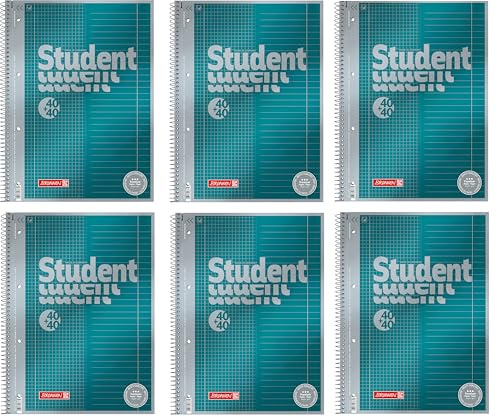 BRUNNEN Collegeblock Premium Student „DUO“ | A4, kariert/liniert, 80 Blatt, petrol (6 Blöcke)