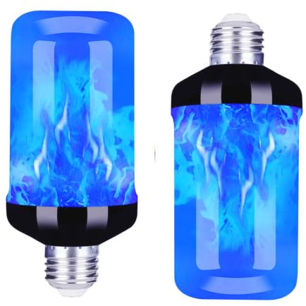 Flammen Glühbirne E26/E27 LED Leuchtmittel mit Flackernde Licht Effekt, 3W, 4 Beleuchtungsmodi, Flackerlicht für Halloween Haus Garten Bar Party Hochzeit Restaurant Valentinstag Deko (2 pcs blau)