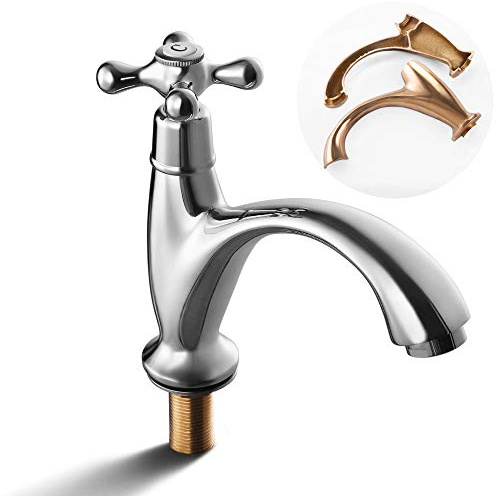 SKOWLL Single Handle Cold Water Faucet, Polished Chrome Deck Mount Bathroom Sink Faucet, 1 Hole Bathroom Vanity Sink Faucet