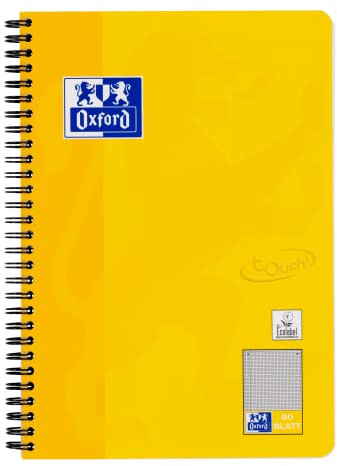 Oxford Touch Collegeblock B5 kariert mit Rand, 80 Blatt, gelb