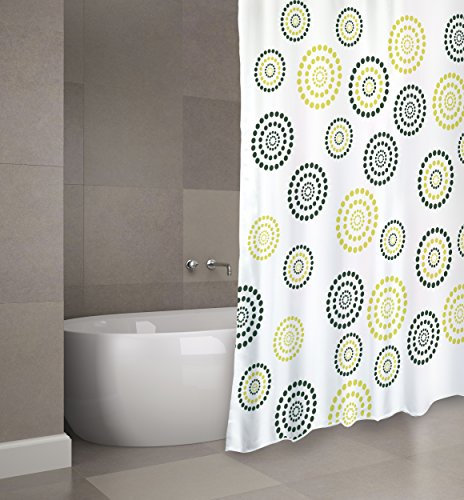 MSV Cotexsa by Premium Anti-Schimmel Textil Duschvorhang - Anti-Bakteriell, waschbar, 100% wasserdicht, mit 12 Duschvorhangringen - Polyester, „Dots“ Grün 180x200cm – Made in Spain