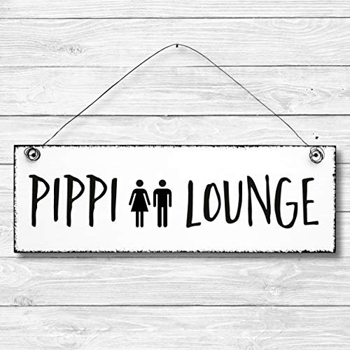 Pippi Lounge - Toilette Dekoschild Türschild Wandschild aus Holz 10x30cm - Holzdeko Holzbild Deko Schild