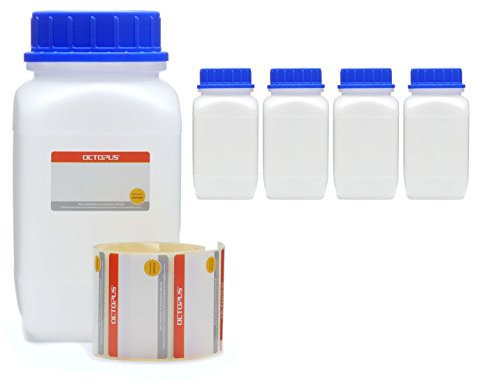 Octopus 5 frascos de 1500 ml de Ancho con tapón de Rosca, frascos químicos, frascos de Laboratorio con tapón como Recipiente de Almacenamiento para Laboratorio, Cocina o Hobby