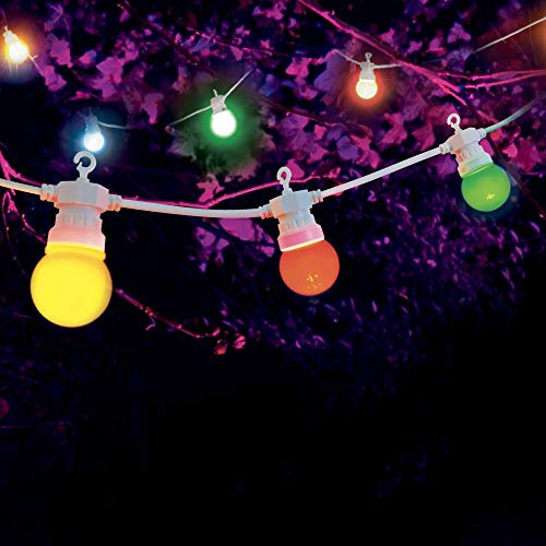 SKYLANTERN Guirlande Guinguette 30M Cable Blanc - Guirlande Lumineuse Exterieure 30 Bulbes Bleu Rouge Jaune Vert - Guirlande Guinguette Exterieur de 30M + 3M de Cable