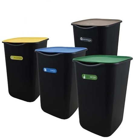 BUYSTAR Set 3 Pattumiere Chiuse per Raccolta Differenziata, 50 Lt più Omaggio Pattumiera per Rifiuti Indifferenziati