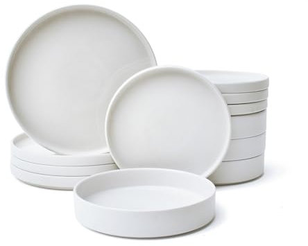 222 Fifth 12 Pieces Porcelain Dinnerware Set for 4, Elegant White Plates and Bowls Sets, Ceramic Dishes, Chip Resistant Kitchen and Dining Dish Set for Everyday Use, Microwave & Dishwasher Safe, Kaden