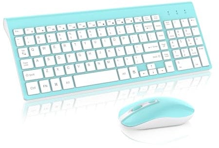 cimetech Wireless Keyboard Mouse Combo, Compact Full Size Wireless Keyboard and Mouse Set 2.4G Ultra-Thin Sleek Design for Windows, Computer, Desktop, PC, Laptop(QWERTY UK Layout-Blue