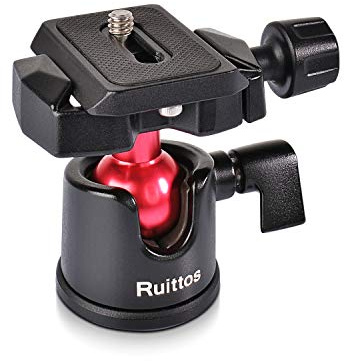 Ruittos Stativ-Kugelkopf, Kamerakopf, 360 Grad drehbar, Panorama-Kugelkopf mit 1/4 Zoll Schnellwechselplatte und Blasenwaage für DSLR-Kamera, Camcorder, Einbeinstativ, belastbar bis zu 11 kg, RT-16BH