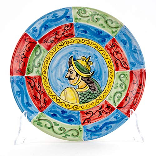 CEAR ceramiche - Dekorativer Teller (Ø 20 cm) aus Keramik von Caltagirone mit Paladin der sizilianischen Wagen