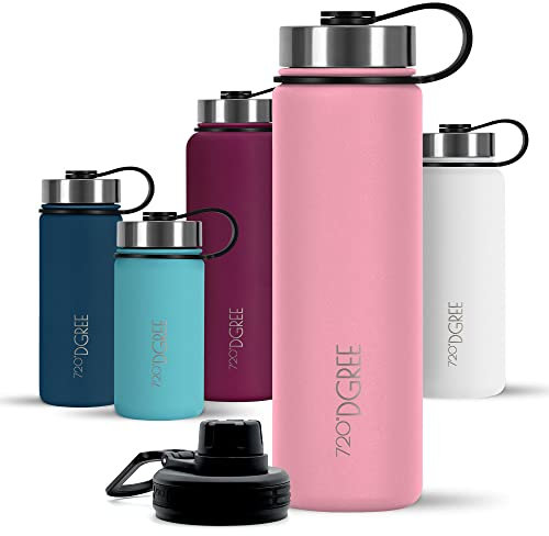 720°DGREE Borraccia termica 500 ml noLimit - Bottiglia acqua termiche in acciaio inox - Senza BPA - Borracce perfetto per bevande (530ml) calde, fredde, Bambini, Bambina, Scuola +2 Coperchi