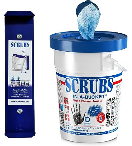 SCRUBS Reinigungstücher 72 Stück Scrubs-in-a-Bucket Werkstatt-Tücher inkl. passender Wandhalterung