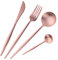 Buyer Star Juego de cubiertos de acero inoxidable de 4 piezas de oro rosa con cuchara y cuchillo de oro