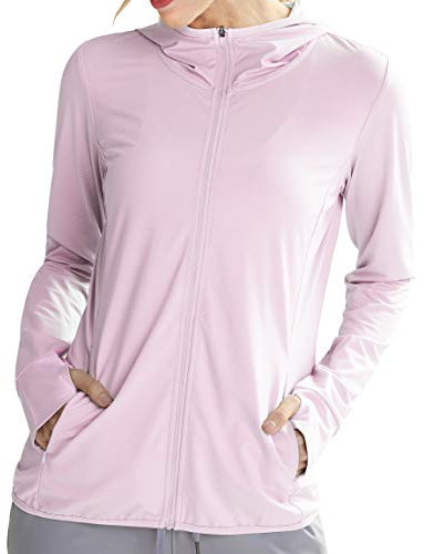 Libin UV Chemise Femme Veste de Course Running Vêtements de Protection Solaire Full Zip Hoodie Randonnée en Plein Air Surf Shirt Séchage Rapide Poches, Couleur Rose S