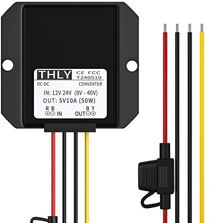 24V 12V a 5V Step Down DC DC, 8-40V a 5V 10A 50W Regolatore di Tensione Adattatore di Con Fusibile Impermeabile, Trasformatore CC per Elettronica per Auto Camion Veicolo Barca.