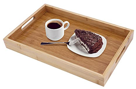Plateau de Service avec poignée, Plateau de Petit-déjeuner rectangulaire en Bambou pour majordome, Plateau de thé décoratif pour la Cuisine, Le Salon et l'extérieur (38x25x4cm)