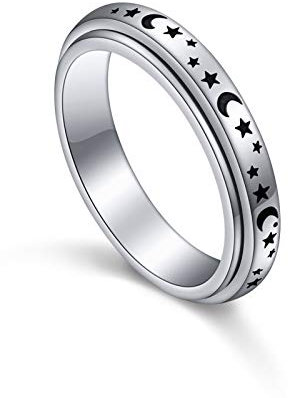 925 Sterling Silber Spinning Angst Ring für Damen Anti Stress Ring Mond und Stern Angst Ring Dekompressionsringe ADHS Drehbarer Zappel Ringe Freunde Geschenk Schmuck Größe 57