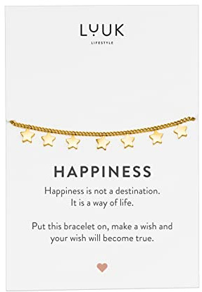 LUUK LIFESTYLE Moderne Edelstahl Damen Armbänder mit Anhänger, HAPPINESS Spruchkarte, filigraner Damenschmuck, Geschenkidee, Glücksbringer, Gold, Silber und Roségold
