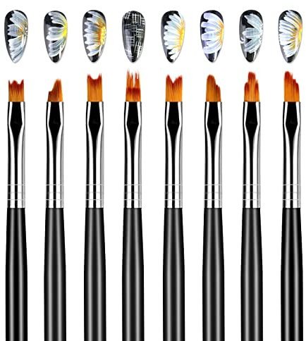 Hanyousheng Pinceaux Ongles, 8 Pièces Nail Art Brosses, Fleur Dessin Stylo,Pétales Peinture Acrylique de Dégradé Brosses pour Salon Professionnel Maison(le noir)