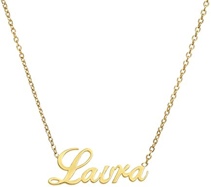 ANDANTE Premium Collection - Namenskette Laura 14K Gold Edelstahl Halskette Personalisierte Kette mit Namen - längenverstellbar 43 cm - 48 cm