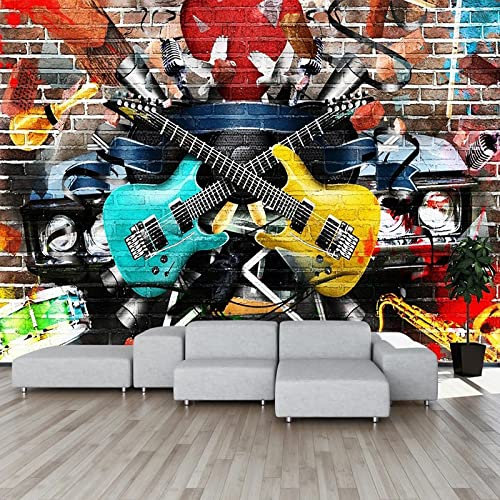FRTMWallpaper Tapete Selbstklebende Tapete Wandbild Farbe Gitarre Graffiti 400X280Cm 3D Wandaufkleber Wandplakat Wandkunst Große Fototapete Junge Schlafzimmer Kinder Innen Dekoration Kunst