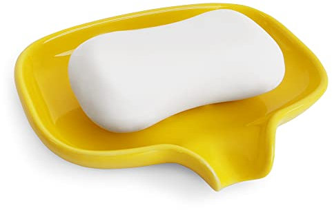 Multi-Color Ceramic Soap Dish for Kitchen or Bathroom, Easy to Clean, Self Draining Soap Holder, Keeps Soap Dry (Yellow)