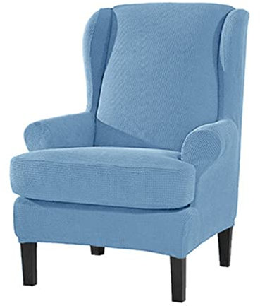 GUYIRT Stilvoll Sesselbezug 2 Stück Sesselhusse Hohe Dehnung Ohrensessel Bezug Kariertes Muster Ohrensessel Überzug Mit Elastischem Boden -blau-2