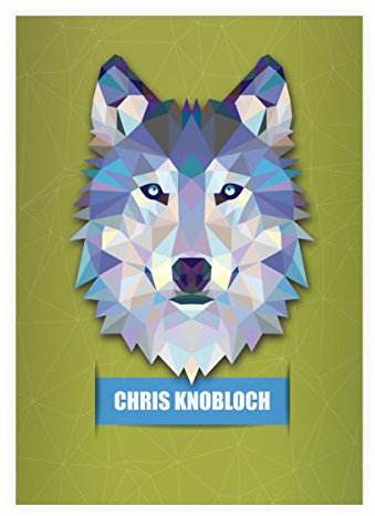 Kartenkaufrausch 2x personalisierte, Starke Wildtier DIN A5 Schulhefte, Rechenhefte mit polygonalem Wolf in grün Lineatur 5 (kariertes Heft)