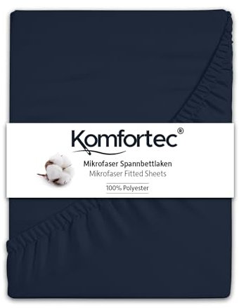 Komfortec Mikrofaser Spannbettlaken 180x200 cm – Weiches Spannbetttuch mit Rundumgummi – Fitted Sheet für Matratzen bis 30 cm – Blau – Oeko-Tex – Pflegeleicht & Hautfreundlich – 90g/m²