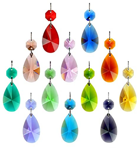 12 piezas de prismas de cristal de lágrima de 38 mm con cadena de cuentas octogonales de cristal para candelabros, bodas, fiestas, decoración de Navidad GOLDENHAITAI (multicolor)