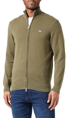 GANT Herren Casual Cotton Zip Cardigan Strickjacke, Juniper Green, M EU