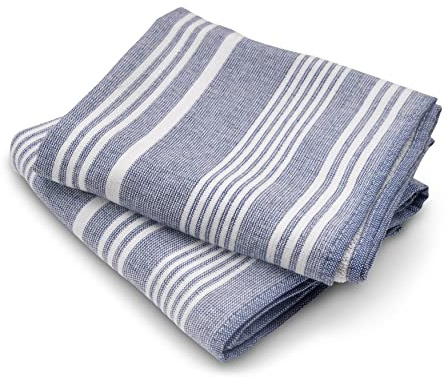 Cuisinart Fouta Striped Blue and White Tea Towels for Kitchen Set of 2 - Antibacterial, Hypoallergenic, Absorbent Terry Kitchen Towels, 40x70 cm