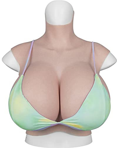 YRZGSAWJ Silicone Breast Plate K Cup Huge Fake Boobs Realistic Breast Forms for Crossdressers (Tan, K-cotton Filled)