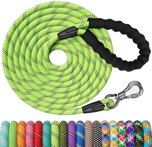 X XBEN Longe pour Chien 30M, Laisse de Dressage avec Poignée Confort et Mousqueton Verrouillable, Robuste pour Petits, Moyens et Grands Chiens, Vert