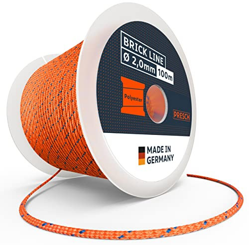 Presch Cordel Albañil 100m | ⌀2,0mm | Poliéster | Cordel de enderezar Resistente al desgarro y a la Intemperie con Carrete | Cuerda de construcción Resistente a los Nudos