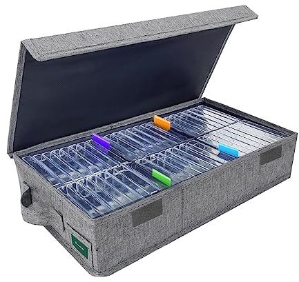T WaveTree Kassettenband-Aufbewahrungsbox, langlebiger Kassettenbandhalter, 41 x 24 x 8,9 cm, Kassettenregal mit Deckel und Index-Etiketten zur Aufbewahrung von 48 Kassettenhüllen, Grau