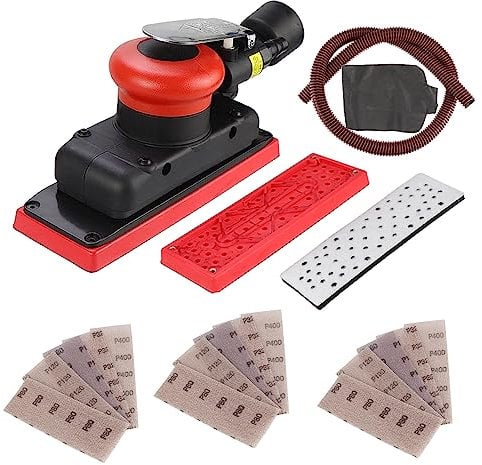 2-3/4 x 8 Dust-Free Air Orbital Sander, 70 mm x 198 mm 1/8 in Orbit, 10,000 Max OPM Dust Bag Style with Extra Hook-Loop Pad and 15pcs (80/120/180/320/400) mesh sandpapers