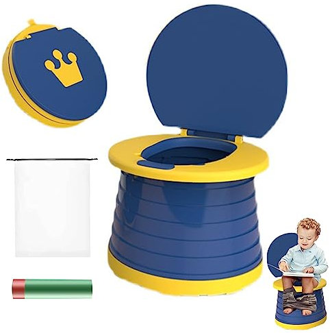 Klapptoilette Für Kinder,Toilettensitz Kinder,Outdoor Toilettensitz,Töpfchen Falttoilette,Tragbares Reise-Klapptöpfchen,für Babytraining Indoor Outdoor Travel Töpfchen mit Reisetasche (Blau)