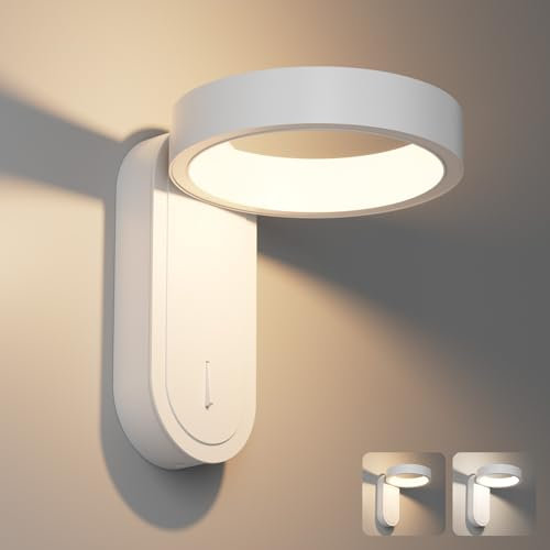Klighten LED Wandleuchte Innen, 3000K/4000K Wandlampe Innen mit Schalter, 330°Wandleuchten Drehbar, Modern Wandbeleuchtung für Wohnzimmer Schlafzimmer, Warmweiß/Natürliches, Weiß, Aluminium, 5W