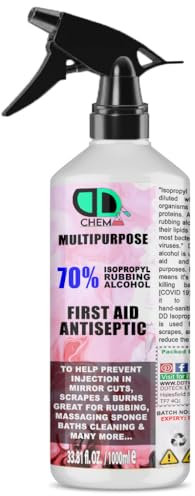 DD 70% Isopropyl Rubbing Alcohol First Aid Antiseptic, Disinfectant, Cleanser & Cleaning for Household, Hospitals, Office, Remove Stains, Grease & Paint, Cleans (1000ml Spray)