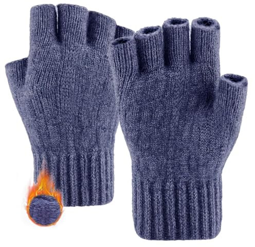 lifwimner Fingerlose Handschuhe Herren Damen Winter, Thermisch Strick Weich Flauschig Touchscreen Winterhandschuhe für Skifahren Radfahren(Marine)