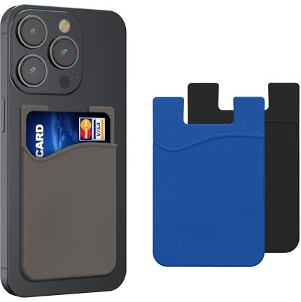 kwmobile 3X Kartenhalter Hülle für Smartphone - selbstklebend - Aufklebbare Silikon Kreditkarten Tasche Schwarz Grau Blau - Maße 8,5x5,5cm