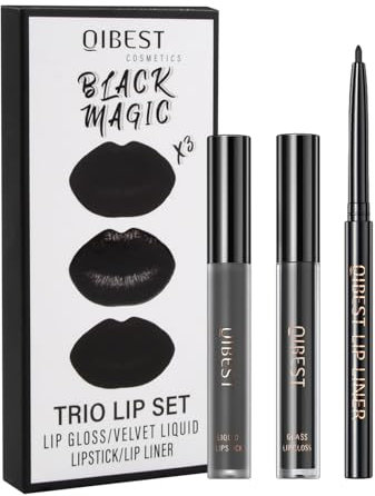 Schwarz Matt Flüssiger Lippenstift,Lipliner,Lipgloss Trio Lippen Set Lang Anhaltende Wasserdichte Feuchtigkeitsspendende,Samtige Lippenstifte für Frauen