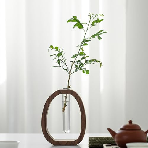 Glas Reagenzglas Pflanze Deko Propagation Station, Modern Glas Reagenzgläser Vasen mit Walnuss Holz Ständer, Hydroponik Pflanzen Terrarium für Zuhause,Büro,Tisch,Wohnzimmer Deko Modern