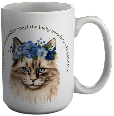 Shopagift Guardian Angel Mug Lucky Ones Have a Ragdoll Cat White 15oz Large Ceramic Cup
