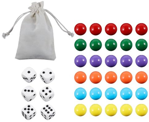 Medikaison Murmel-Ersatz-Set für Wahoo Brettspiel, farbige Ersatzkugeln mit 6 Würfeln und Aufbewahrungstasche, Marmorspielteile, Zubehör für Brettspiele, 30 Stück