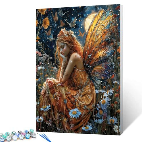 Tucocoo Malen nach Zahlen mit Pinseln und Acryl-Pigmenten auf Leinwand, Gemälde für Erwachsene, Fantasy-Frau, riesige Flügel, Bild für Zuhause, Wanddekoration, Geschenke, 40 x 50 cm (DIY gerahmt)