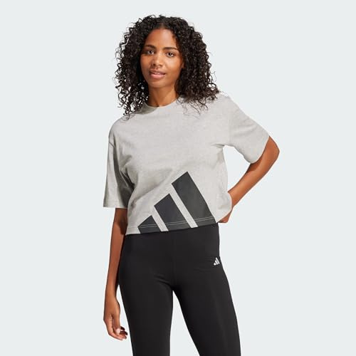 adidas Damen Essentials Big Logo Boyfriend T-Shirt, Medium Grey Heather/Black, S